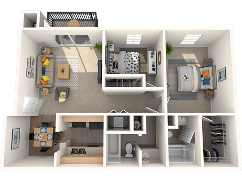 Apartments for Rent in Tampa – The Commons – 3D floorplan of our 2 bedroom 2 bathroom apartment
